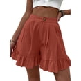 thumbnail image 1 of Txlixc Pantalones cortos casuales de verano para mujer, pantalones de pierna ancha de cintura alta de color sólido con dobladillo con volantes, S/ M/ L/ XL/ XXL Txlixc Estilo de ocio, 1 of 3