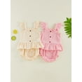 thumbnail image 3 of BemeyourBBs Newborn Baby Girls Summer Clothes Cute Infant Baby Girl 2 Piece Outfits Adorable Solid Color Flying Short Sleeve Button Down Ruffle Tank Tops and Shorts Set, 3 of 9