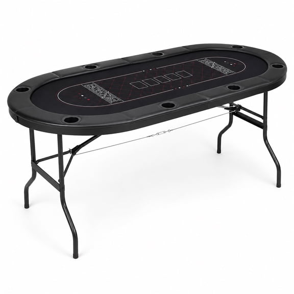8 Player Foldable Poker Table With Deeper Cup Holders And Cushioned Rail