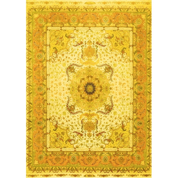 Ahgly Company Indoor Rectangle Medallion Yellow Traditional Area Rugs, 5' x 8'