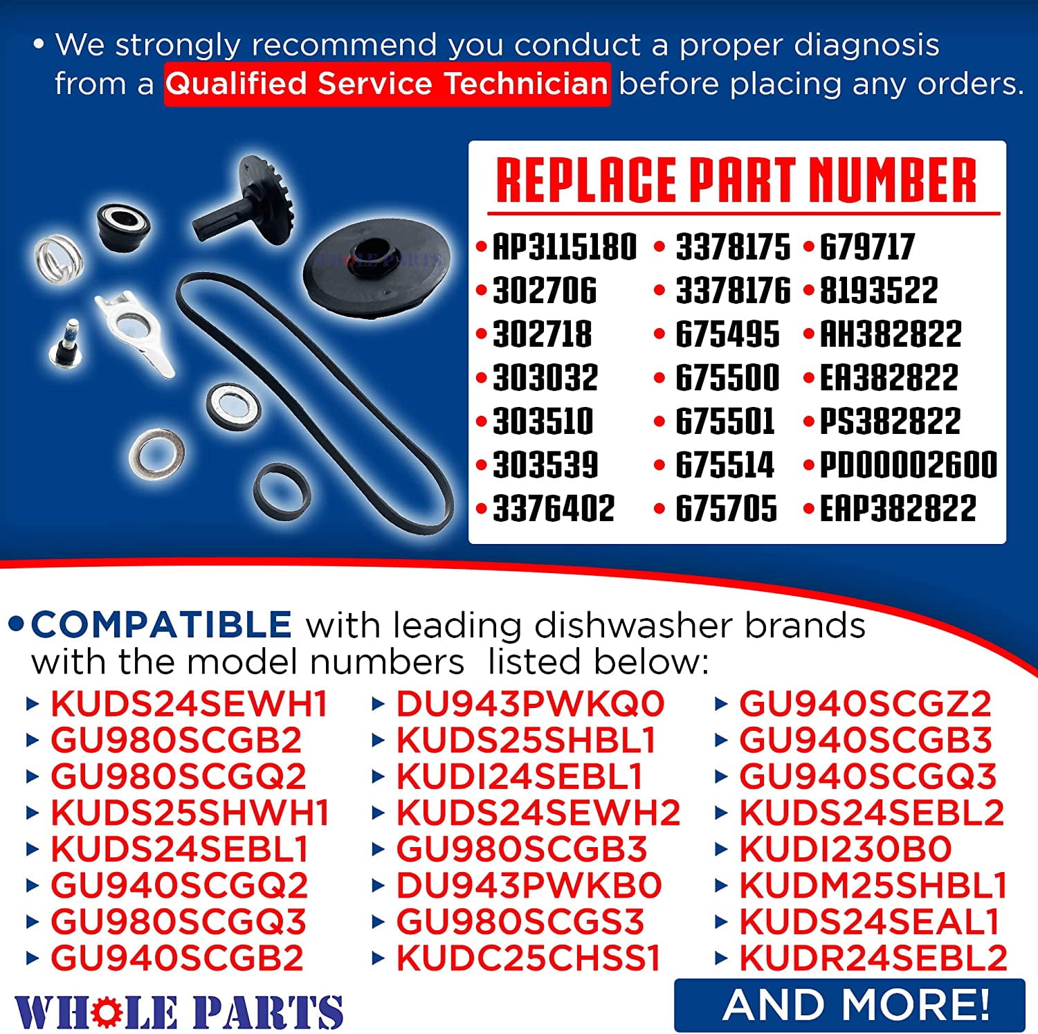 Whole Parts Dishwasher Drain and Wash Impeller Kit Part # 675806 - Replacement & Compatible With Some Kenmore, Kitchen Aid, Maytag, Whirlpool Dishwashers