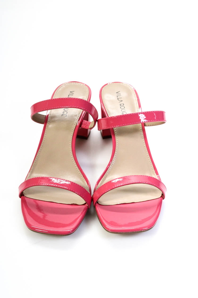 Villa Rouge Womens Bass Block Heel Patent Leather Slides Sandals Pink Size 9.5 