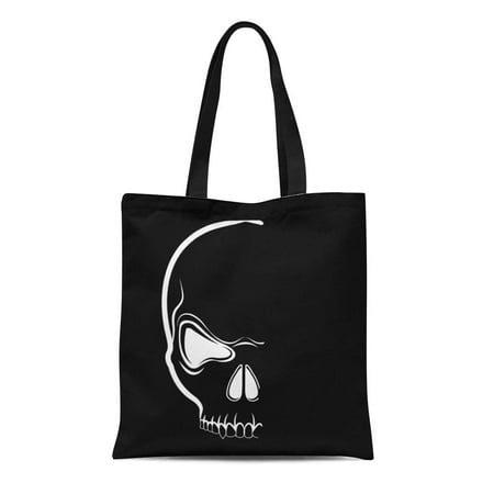 LADDKE Canvas Tote Bag Death Skull in Shadow Scary Evil Monster Tattoo Black Reusable Shoulder Grocery Shopping Bags Handbag