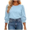 thumbnail image 2 of ClodeEU Women's Round Neck Puff 3/4 Sleeve Blouse,Casual Loose Tunic Top Blue,Women's Plus S, 2 of 5