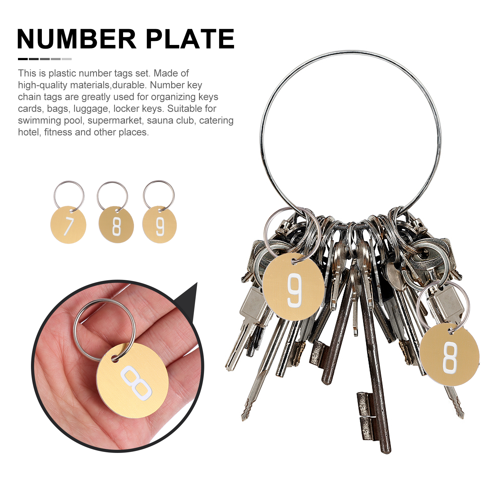 Raindrops 150 pcs  Engraved Plastic Number Tags Key Tags with Rings for Hotel Shop Use