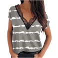 thumbnail image 1 of Blusa de encaje estampada con mangas raglán y manga corta con cuello en V para mujer Pompotops  hkajfhjk466624, 1 of 5