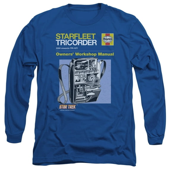 Star Trek Tricorder Manual Long Sleeve Adult 18/1 T-Shirt Royal Blue