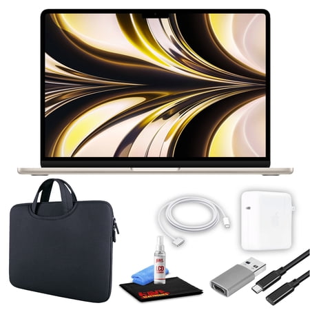 Apple MacBook Air 13" Laptop (M2 Chip, 8-Core CPU, 8GB RAM) (Mid 2022, 256GB SSD, Starlight) (MLY13LL/A) Bundle with Black Zipper Sleeve, USB-C Extension Cable, and Screen Cleaning Kit