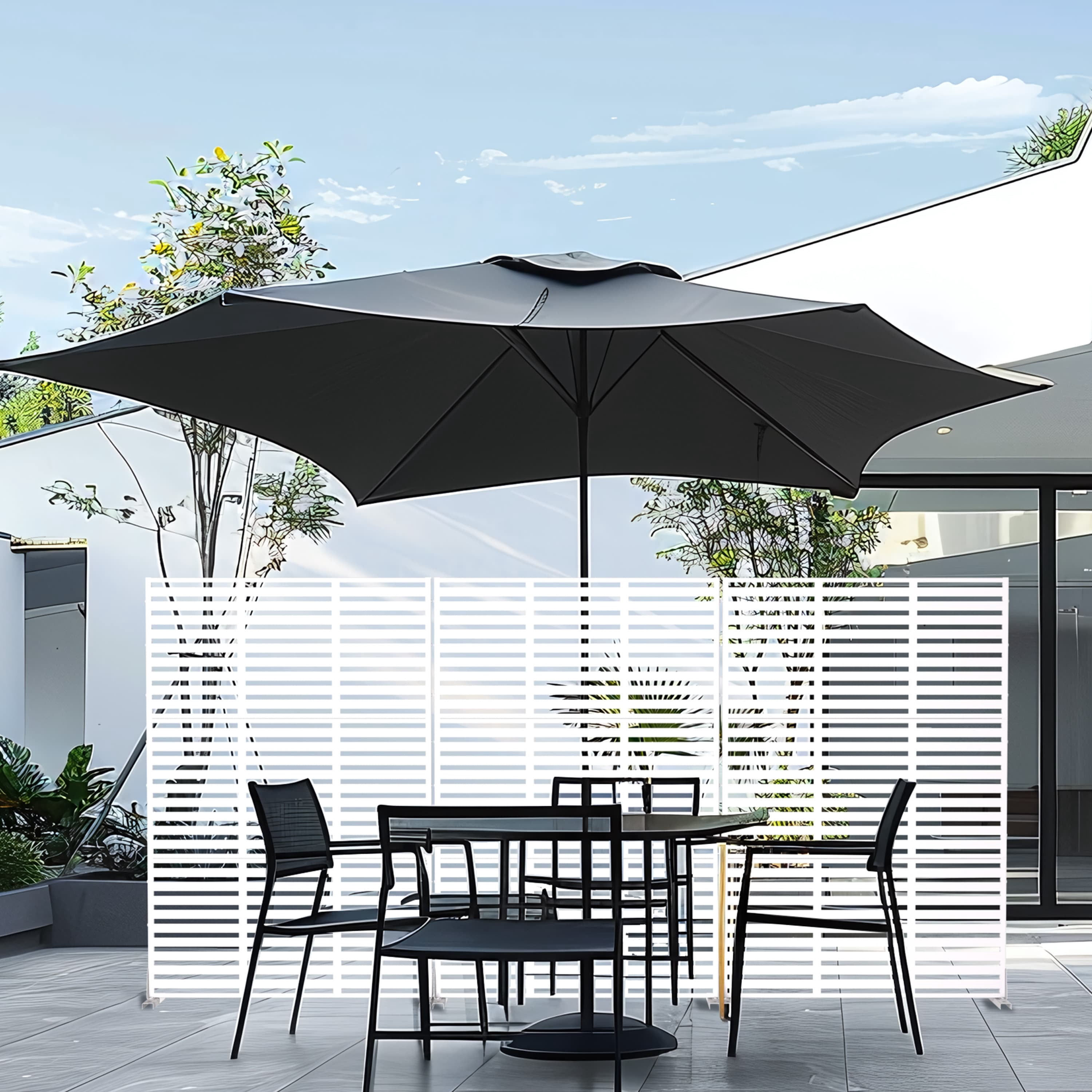 MAYEERTY 72 × 47in Outdoor Privacy Screen with Stand Metal Balcony Decorative Screen, White
