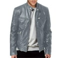 thumbnail image 2 of Pxiakgy winter coats for men Men's Autumn And Winter Stand Collar Leather Jacket Zip Leather Jacket Long Sleeve Jacket Grey + XL, 2 of 5