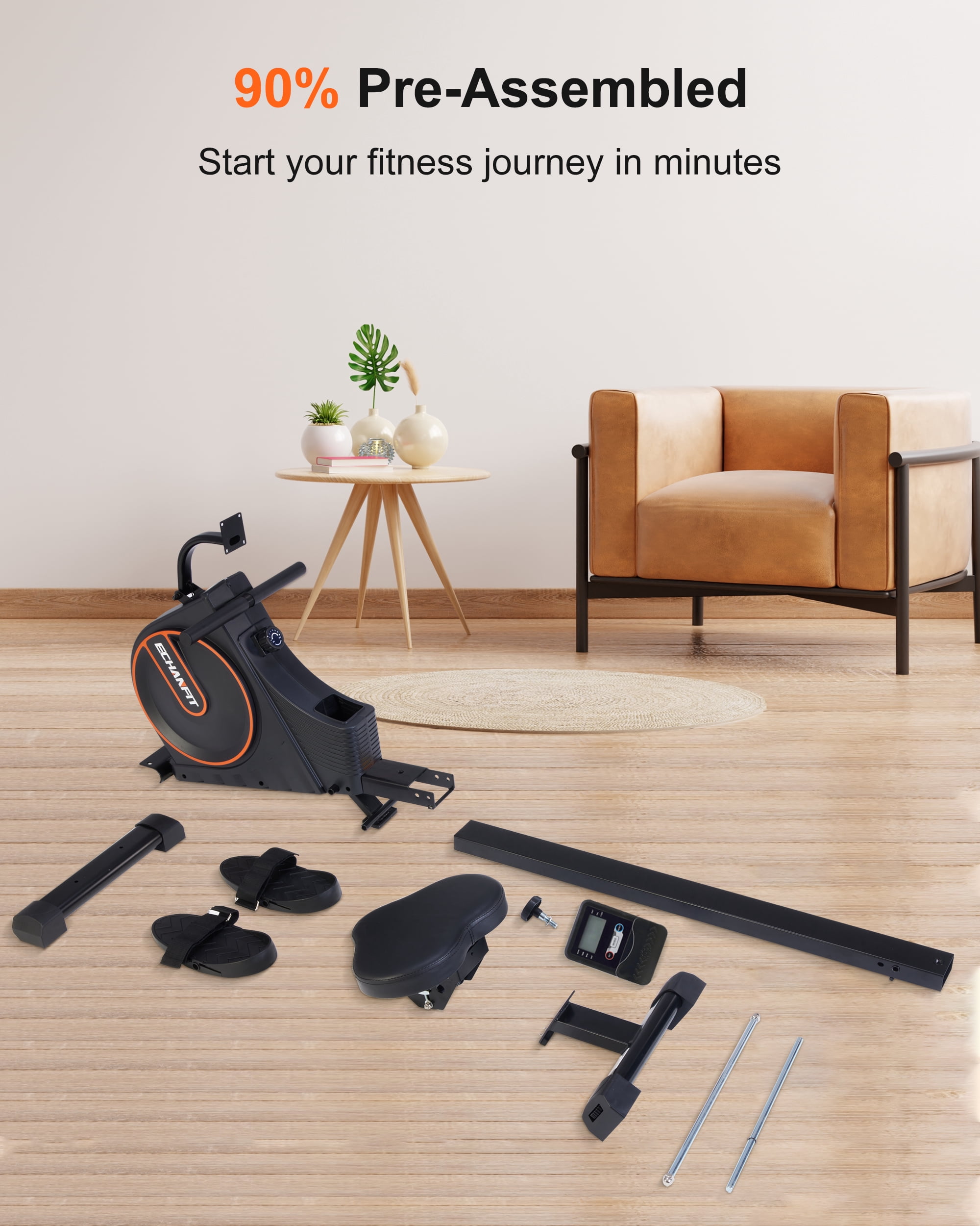 ECHANFIT R49 Magnetic Rowing Machine, Black, 350 lb