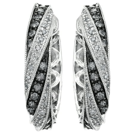 Diamond Hoops Earrings in Sterling Silver