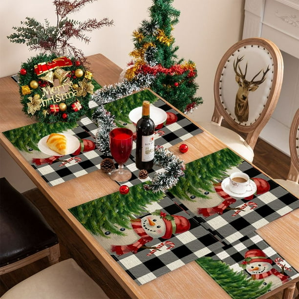 Decoraciones navideñas, adornos navideños, regalos navideños, manteles individuales navideños, juego de banderines de mesa, serie de lino estampado, decoración para fiestas navideñas, restaurantes, ma