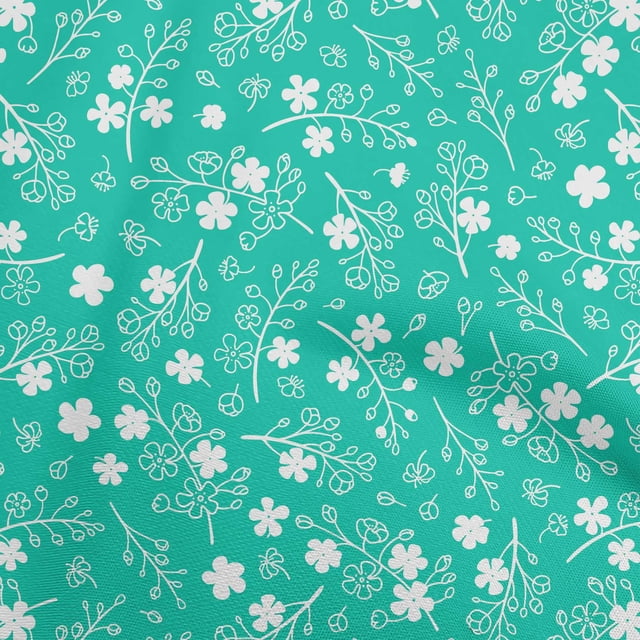 oneOone Rayon Teal Blue Fabric Asian Floral Craft Projects Decor Fabric Printed By The Yard 56 Inch Wide