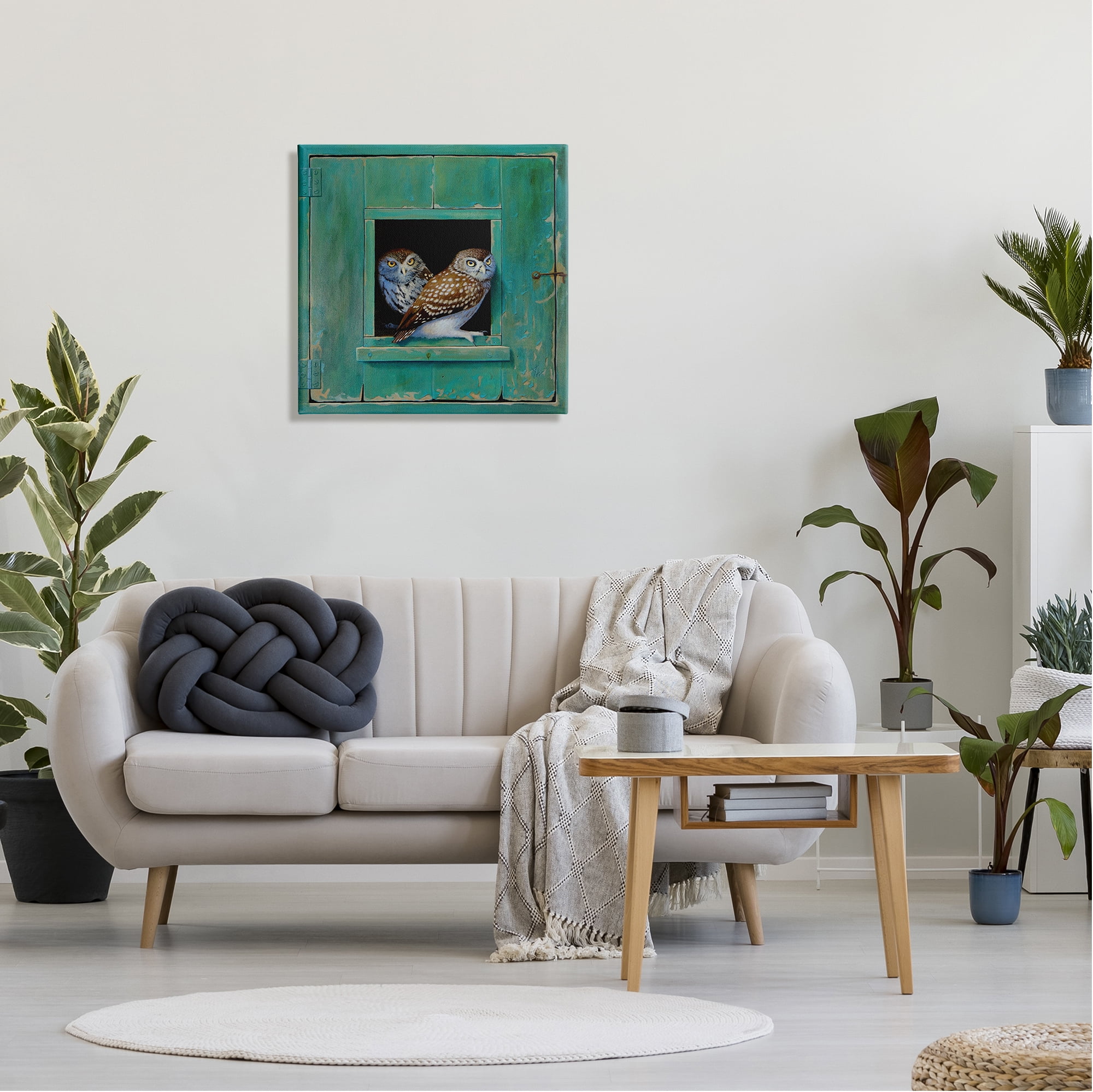 Stupell Industries Spotted Owls Perched Rustic Green Door Ledge Painting Gallery Wrapped Canvas Print Wall Art, Design by Alan Weston