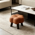 thumbnail image 6 of Hyknon Small Foot Stool Ottoman, Floral Round Faux Leather Wood Leg Foot Rest for Couch, Under Desk Pouf Footstool Footrest for Living Room Bedroom, Entryway Padded Household Seating Stool, Coffee, 6 of 7