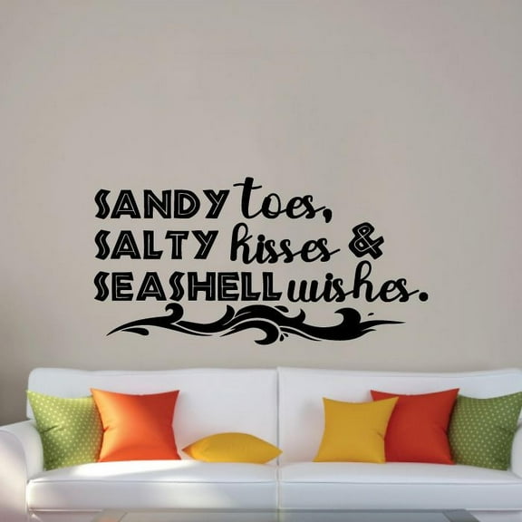 Sandy Toes Salty Kisses & Seashell Wishes - Beach Ocean Life Quotes Vinyl Wall Sticker Art Decal Beach Area Ocean Vibes Chill Out Design Beach House Home Decor Stickers Decoration Size (14x20 inch)
