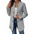 thumbnail image 2 of Women'S Stand Collar Blazer Jacket Casual Long Sleeve Double Breasted Elegant Business Office Blazer Grey M, 2 of 9
