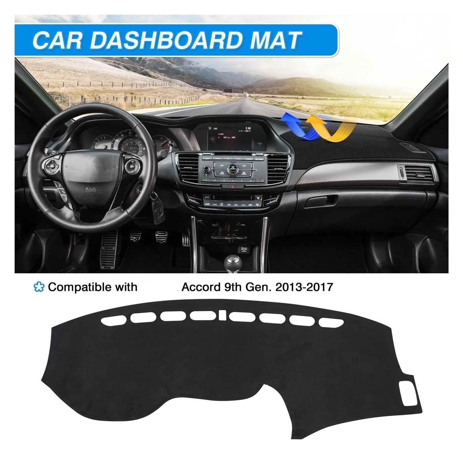 Dash Cover fits for Accord 2013 2014 2015 2016 2017 (LX, Sport, EX, EX-L, & Touring) Dashboard Cover Mat Non-Slip Carpet Sunshield Glare UV Rays Protector