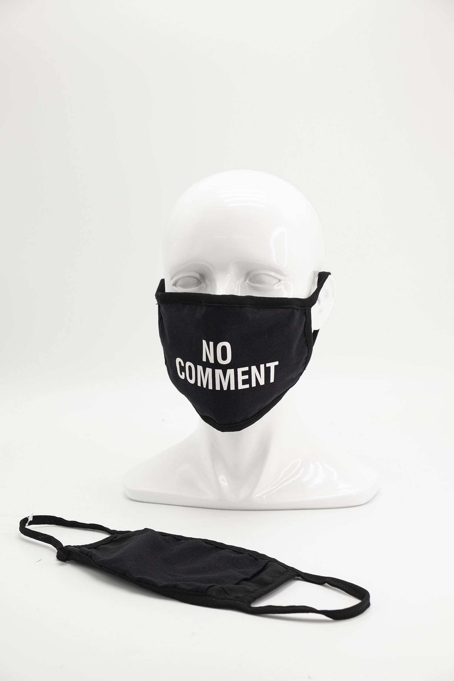 2 PACK 'NO COMMENT' FACE MASK COVERING SET- 1PC BLACK/RED AND 1PC BLACK/WHITE