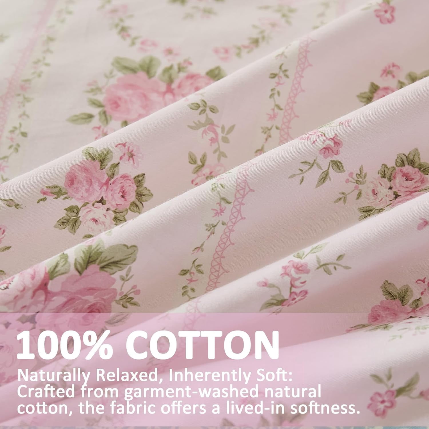 Duvet Cover - 100% Cotton Reversible Floral Duvet Cover Set with Zipper Closure, 3 Pieces Soft & Breathable Pink Aesthetic Bedding Set