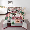 thumbnail image 1 of Moose Lodge Young Comforter Set,Rustic Famhouse Boat Bass Fish Adventure Bedding Set All Season,Retro Brown Gray Red Plaids Stripes Patchwork Comforter 3 Pcs with 2 Pillowcases,Full Size, 1 of 6