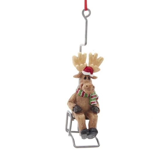 Kurt Adler D3871 Moose on Ski Lift Hanging Ornament for Personalization, 5-inch High, Resin