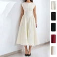 thumbnail image 2 of Pure Black Sleeveless Square Neck Fit & Flare Midi Dress With Pleated Skirt Evening Gown, 2 of 5