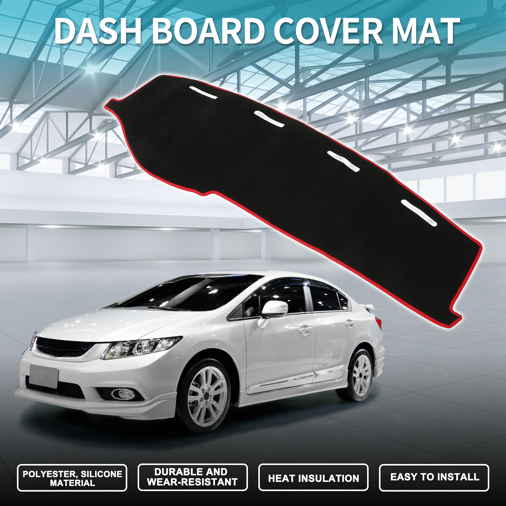Unique Bargains Dash Cover for Honda Civic Non-Slip | Center Console Dashboard Cover Mat Black Red 1 Pcs