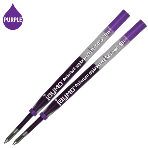 Jaymo Replacement for Cross Slim 8910 - Measures 4 in / 102 mm Long - Gel Rolling Ball Pen Refill - 2 Purple