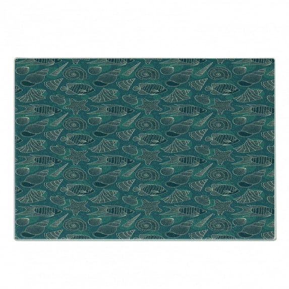 Sea Shells Cutting Board, Nautical Ocean Pattern Underwater World Sea Life Theme Sketch Style, Decorative Tempered Glass Cutting and Serving Board, in 3 Sizes, by Ambesonne