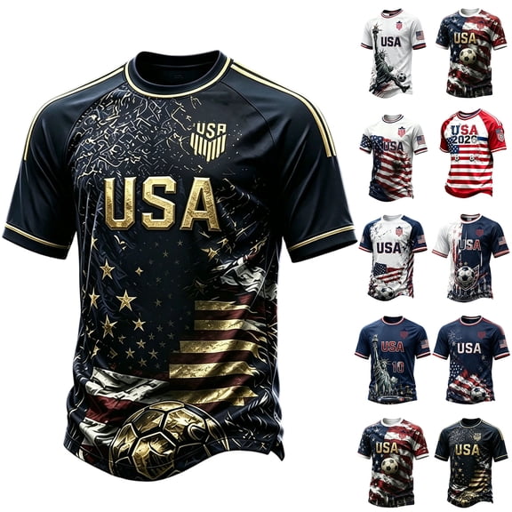 USA Soccer Men's Shirts 2026 Country Team Crewneck Short Sleeve Fan International Football Shirt Loose Fit Fashion Jerseys for Men