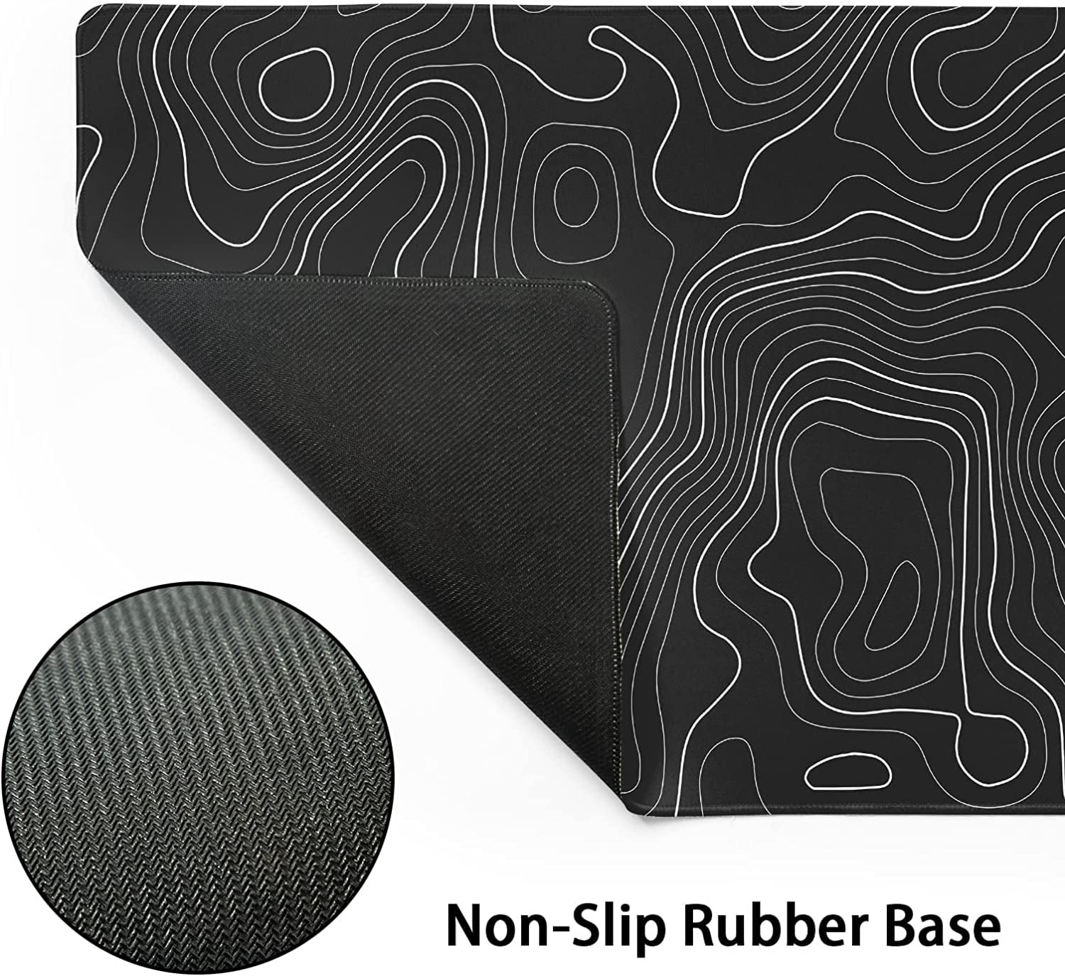 Topographic Map Large Mouse Pad XXL Black Lines Contour Geographic Extended Large Desk Mat Big Desk Pad 90X40 CM Non-Slip Rubber Base Stitched Edge Long Mousepad,35.4 x 15.7 Inch