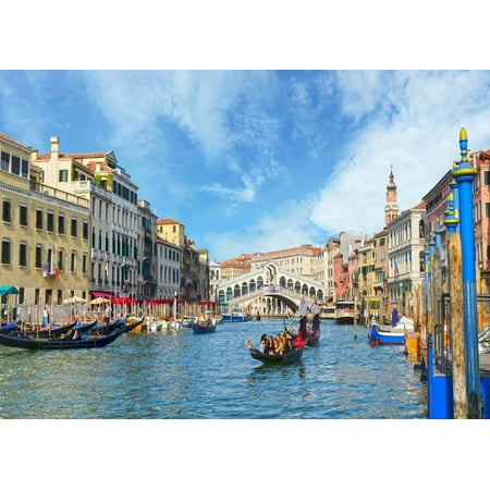Image of 8x6ft Fabric Venice Italy Backdrop Gondola Famous Rialto Bridge Venice Europe Photography Backdrop Birthday