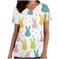 thumbnail image 2 of Easter Scrub Tops for Women Grass Pattern Bunny and Eggs Graphic V Neck Short Sleeve Professional Workwear with Pockets Festive Medical Clothes, 2 of 6
