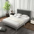 thumbnail image 2 of Costway Queen Size Bed Frame Upholstered Platform Velvet Headboard Wooden Slats Gray, 2 of 10