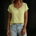 thumbnail image 4 of cocolona Linen Tops for Women Summer Solid Color V Neck Short Sleeve Shirts Dressy Casual Blouses, 4 of 6