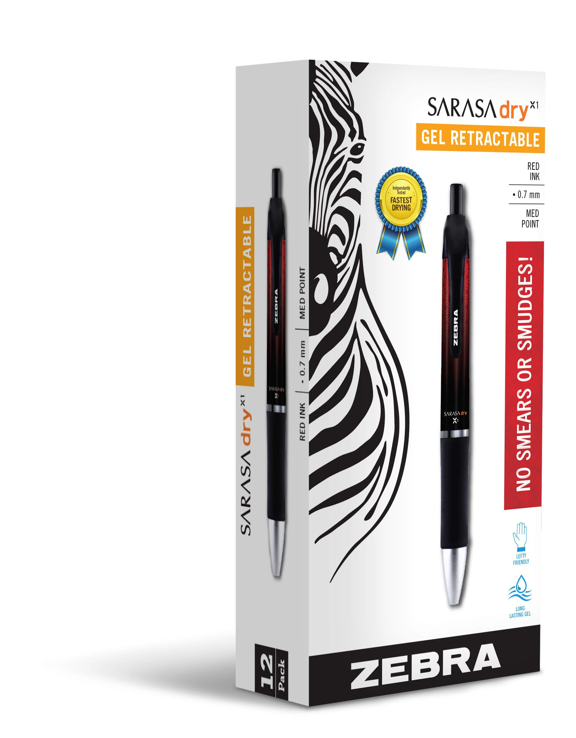 Zebra Pen 45610 Sarasa Dry X1 Retractable Gel Ink Pens, Medium Point 0.7mm, Black Rapid Dry Ink, 12-Count
