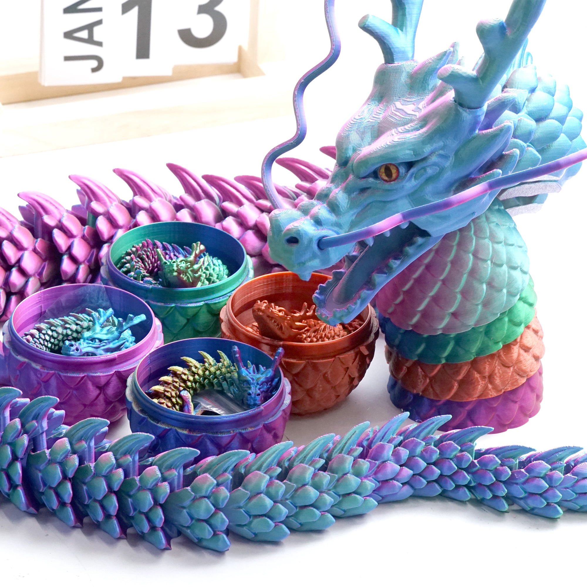 3D Printed Dragon and dragon egg ,Articulated Loong Models,Flexible Joint Animal lacertid Figurines, 3D Printing Stuff Cheap,Stress Relief, Fidget restlessness, ADHD Toys, Surprise Fantasy Gifts