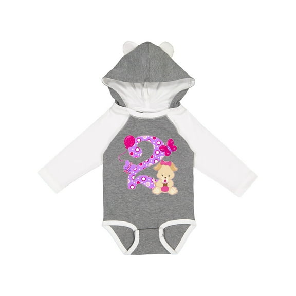 Inktastic Second Birthday with Cute Puppy and Butterflies Boys or Girls Long Sleeve Baby Bodysuit