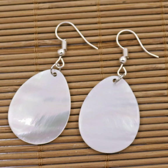 EOEMY 20mmx30mm Natural White Mother Of Pearl Shell Teardop Dangle Hook Earring 1 Pair