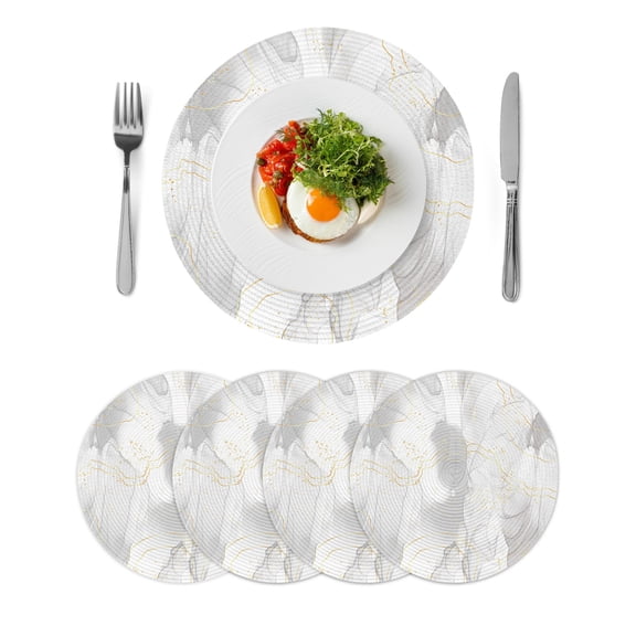 Grey Ombre Marble Round 15 Inch Placemats Set of 4, Yellow Modern Geometric Abstract Art HeatResistant Non Slip Place Mats for Dining Table, Wipeable Braided Kitchen Table Mats for Housewarming