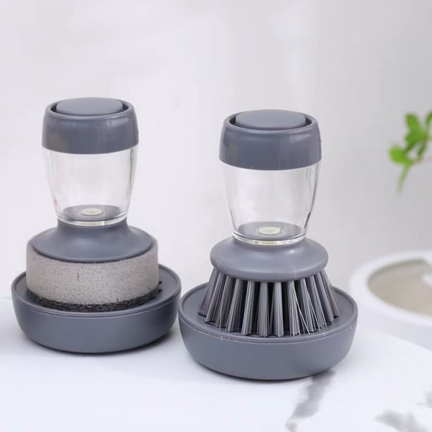 Cepillo de palma dispensador de jabón, cepillo de cocina para limpieza de fregadero, para olla, fregadero, paquete de 2, gris