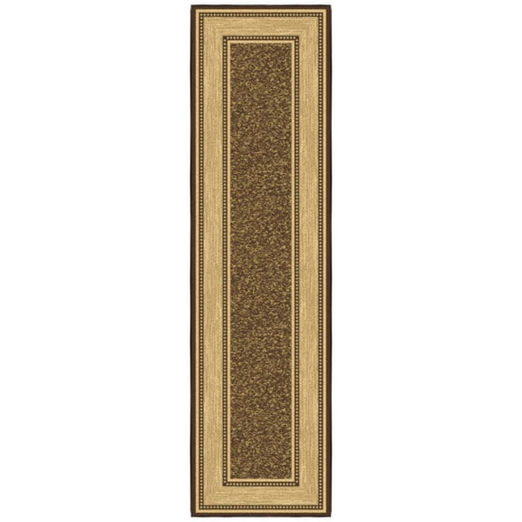 Ottomanson Border Kitchen Runner Rug 1'10" x 6' - Non Slip Low Pile Carpet, Brown