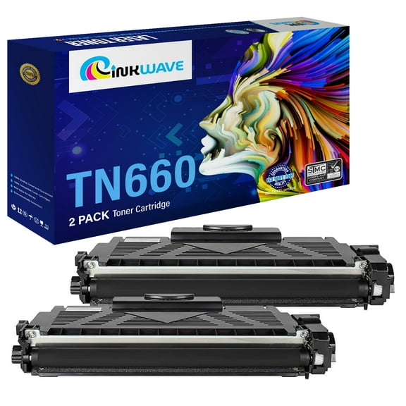 InkWave TN660 Toner Replacement Printer Cartridge, (Black, 2 Pack)