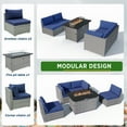 thumbnail image 6 of EAGLE PEAK 5 Piece Outdoor Wicker Patio Furniture Set with Fire Table, PE Rattan Sectional Conversation Sofa Set with Seating for 4 People, Dark Blue, 6 of 8