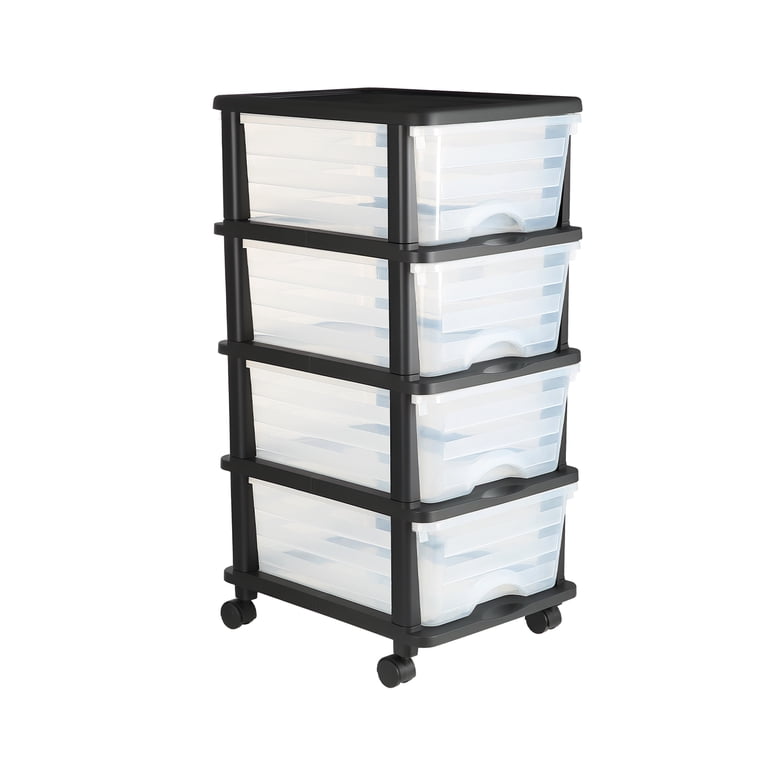 KFFKFF 4-Compartment Plastic Storage Drawer Cart, Black photo 1