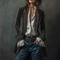 thumbnail image 2 of Women's Retro Velvet Long Jacket Velvet Patchwork Printed Edge Long Sleeved Casual Jacket, 2 of 5