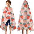 thumbnail image 3 of Red Strawberry Plants Fruit Flower Pink Pattern Hooded Bath Towel，60"x35" for Ages 3 To 12 Kids, Quick Dry Lightweight Soft Microfiber Hood Beach Towel Cover Up for Kids, 3 of 7