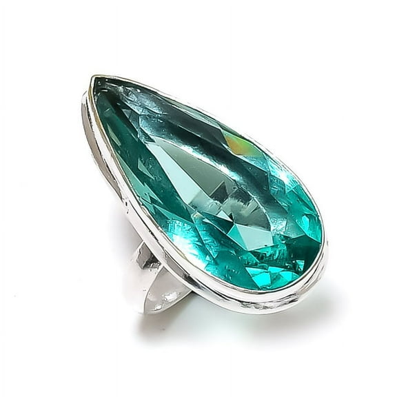 Natural Aqua Apatite Gemstone Handmade 925 Sterling Silver Ring Size 7.5